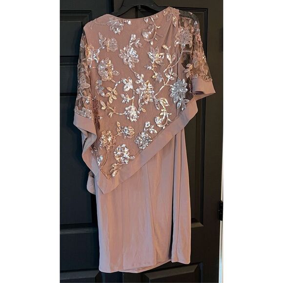 R & M Richards Women's Sequined Floral-Lace Poncho Dress - Picture 3 of 6